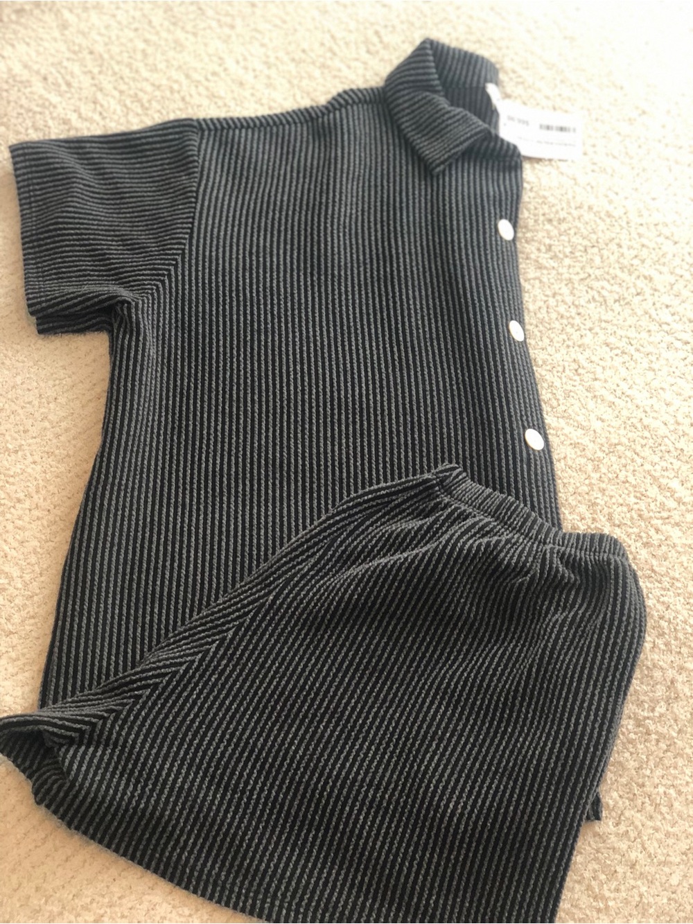 Lovely Melody Black and White Ribbed Two-Piece Set